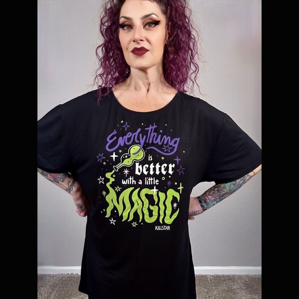 KillStar NWOT Everything is Better with Magic Sleep Tee Witch Goth Whimsigoth M - Picture 3 of 11